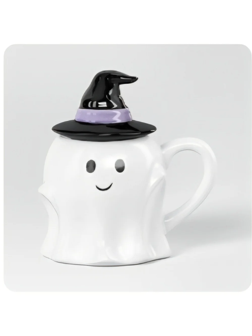 White Ghost Ceramic Mini Mug with Black Witch Hat Lid - 7.8 Oz